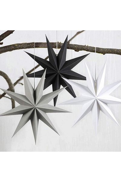 SUNSHINE Set of 3 Sunshine Christmas stars, paper, white/black/gray, 30 X 30 cm