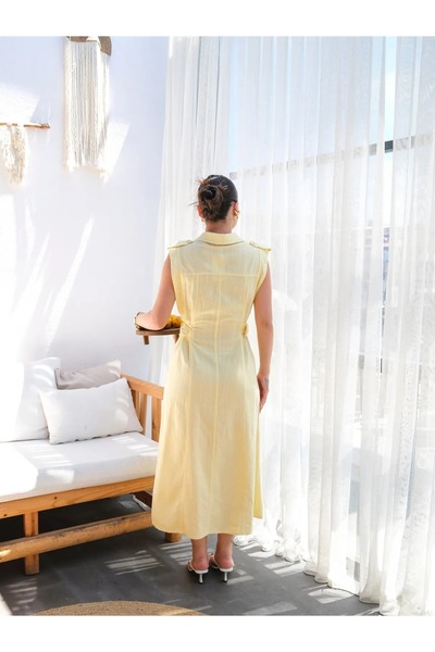 Marbella Γυναικείο καλοκαιρινό κομψό αμάνικο φόρεμα μεσαίου μήκους από λινό