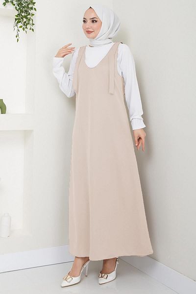 hafsamina Πλεκτό φόρεμα River Gilet Μπεζ HM2389