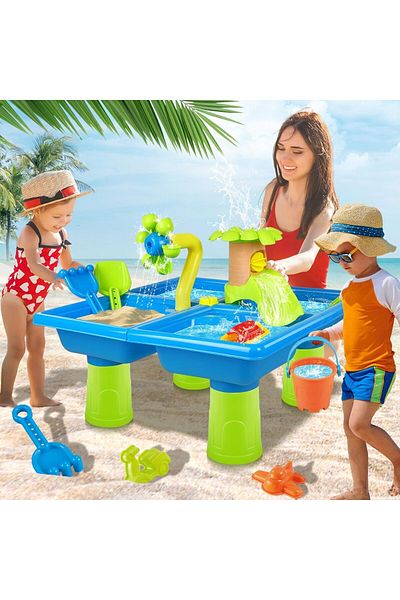 fulina 24 Pc Set 4 IN1 Sand and Water Table Beach Play Activity Table for Toddlers,Hands-On Learning Toy