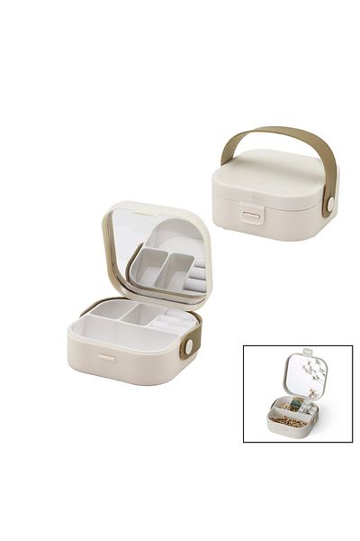 Mena Rise Diyar-Ifırsatshop Bag Size 9X9Cm - H:3.7Cm Mirror Makeup - Jewelry Organizer 4 Compartments - Handle Handle