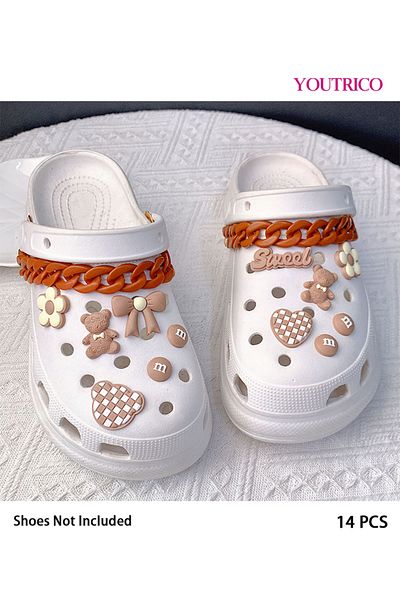 Youtrico 14pcs Brown Bear and Chain Jibbitz Charms for Slipper Ornament