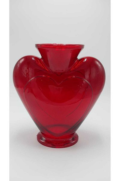 Ebruli hediyelik Handmade Glass Heart Vase Red Color 23cm