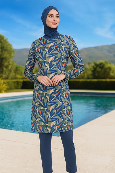 MyRia Lycra Full Covered Hijab Swimsuit Light Navy Blue