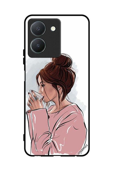 Covernex غطاء حماية لهاتف Vivo Y36 5G، رسم فتاة تشرب الشاي