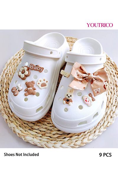 Youtrico 9pcs Brown Bow Bear Jibbitz Charms for Slipper Ornament