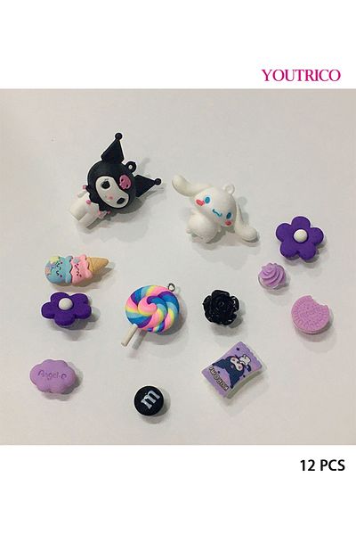 Youtrico 12pcs Cute Black Rabbit and Cinnamoroll Jibbitz Charms for Slipper Ornament