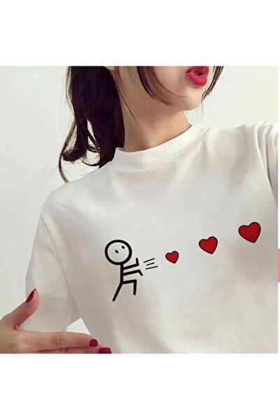 BETİLİNA تي شيرت أبيض على شكل قلب رجالي كبير الحجم