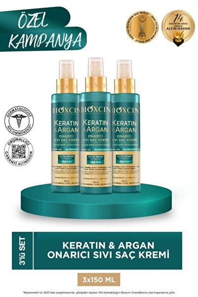 Bioxcin Keratin & Argan Repair Liquid Hair Conditioner 150 ml - Advantage Pack of 3