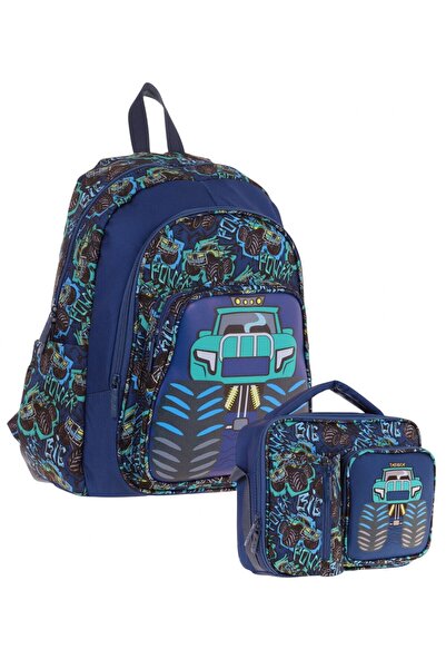 KAUKKO Truck Detailed School Bag (L5261) and Thermo Lunch Box (L7261) Set - Boys