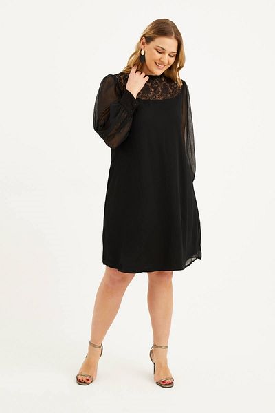 MYLİNE Lined Chiffon Lace Detail Dress