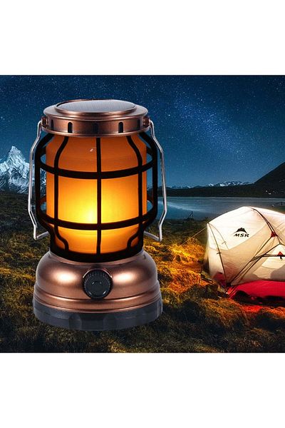 divendi-ro Solar LED Lantern Lamp, 2 lighting modes, for camping, terrace, balcony, garden - Bronze/Black