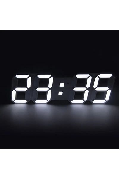 divendi-ro Ceas digital 3D cu iluminare LED, Pentru birou sau perete, Alb