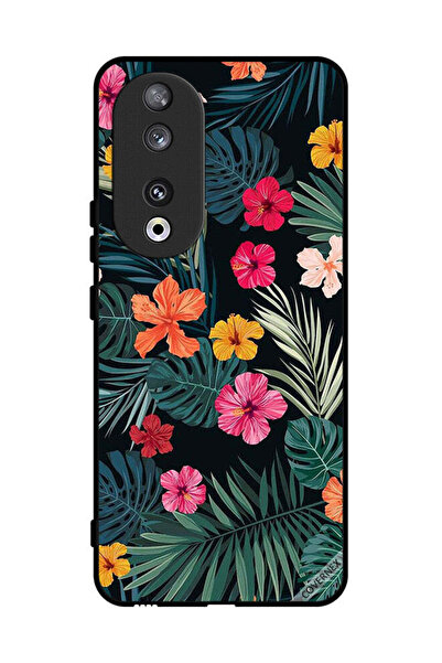 Covernex غطاء حماية لهاتف Honor 90 بنقشة زهور متعددة الألوان وريش أخضر داكن