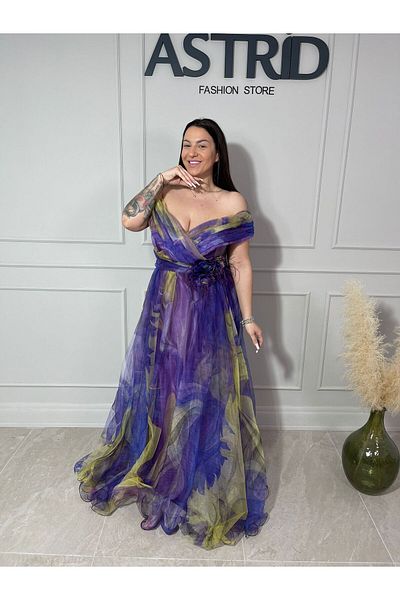 ASTRID FASHION STORE Rochie Cielo lungă multicoloră cu decolteu tip bărcuță