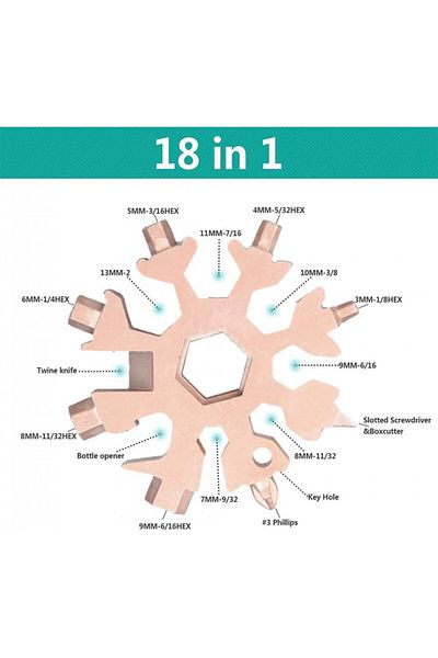 TUIBEIDAMAI 18 In 1 Diy Multifunctional Tool Set With Keychain, Stainless Steel, Copper, 6 Cm