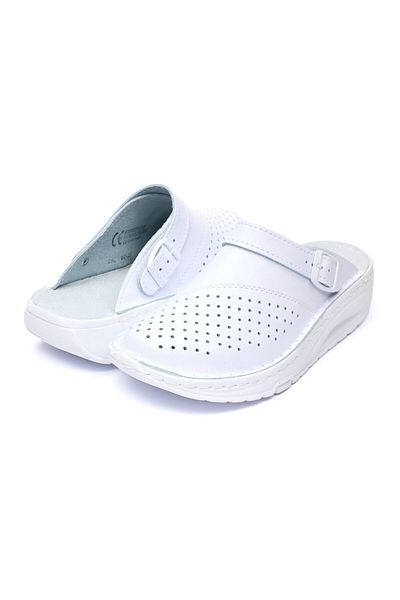Tellus Women's leather medical clogs 012L, White - 37