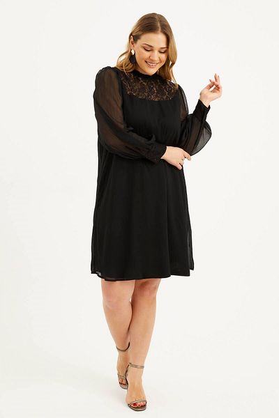 MYLİNE Lined Chiffon Lace Detail Dress
