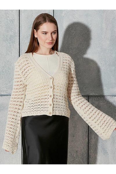 Coral Wide Sleeve Short Cardigan Ecru