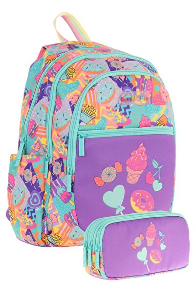 KAUKKO طقم حقيبة بناتي وحقيبة أقلام ثلاثية العيون - أخضر بنفسجي - حلوى (L5231...