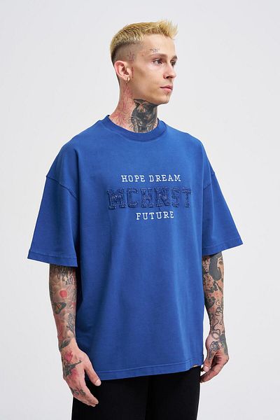 Machinist Men's Hope Dream Printed Oversize Midnight Blue T-Shirt