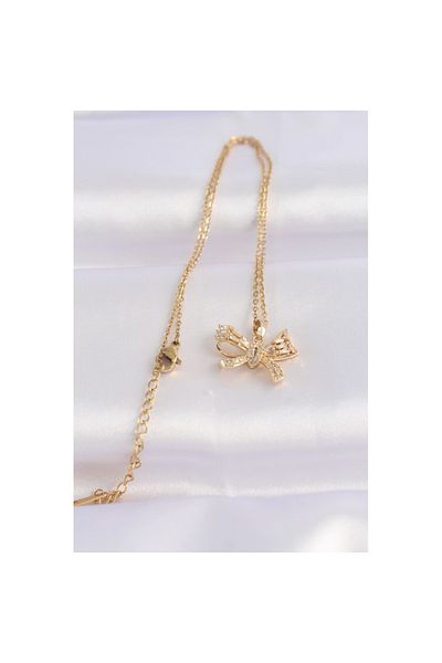 Skygo 316L Steel Chain Gold Color Zircon Stone Bow Necklace - Tj-Bko8652