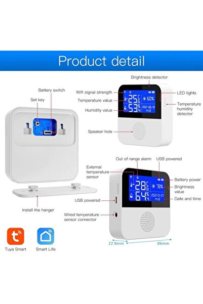 divendi-ro Smart Thermostat WiFi, Temperature and Humidity, LCD Display, Tuya Smart/Smart Life App - White