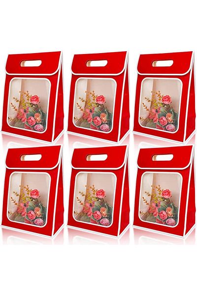 Qpout Set of 6 Qpout gift bags, plastic/paper, red/white/ 21.5 x 13 x 21cm