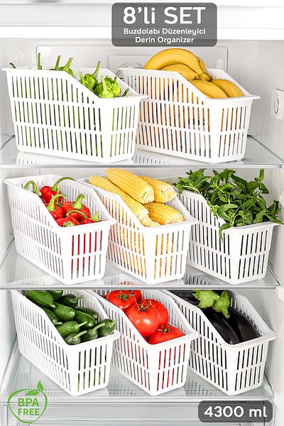 Meleni Home 8 Pieces Refrigerator Organizer - Multi-Purpose In-Cabinet Organizer Fruit Vegetable Organizer Basket