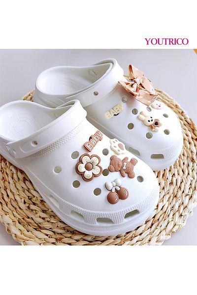 Youtrico 9pcs Brown Bow Bear Jibbitz Charms for Slipper Ornament