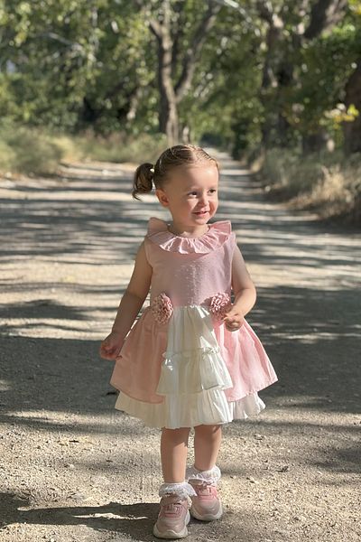 ALYRA Baby Girl Pink Dress with Straps Floral Ruffles Birthday Special Day Casual Girl's Pink Dress