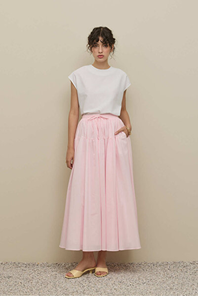 Fahhar Gathered Wide Voile Skirt Pink