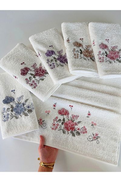sarra Mysoft 6-Piece 50X90 3D Embroidered Towel - Acacia