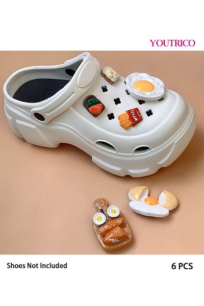 Youtrico 6pcs 3D Realistic Baguette and Egg Jibbitz Charms for Slipper Ornament