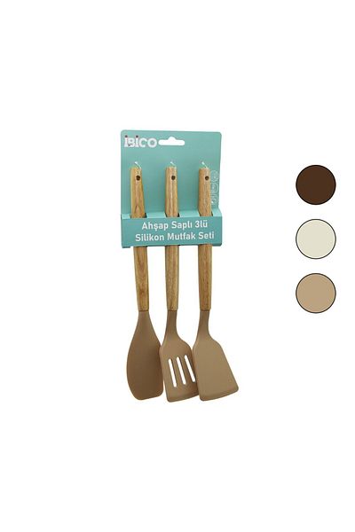 Mena Rise Mesworldshop 3 Pcs Colorful Silicone Spatula Mutk Set Wood - Bamboo Handle Classic - Side - Hole
