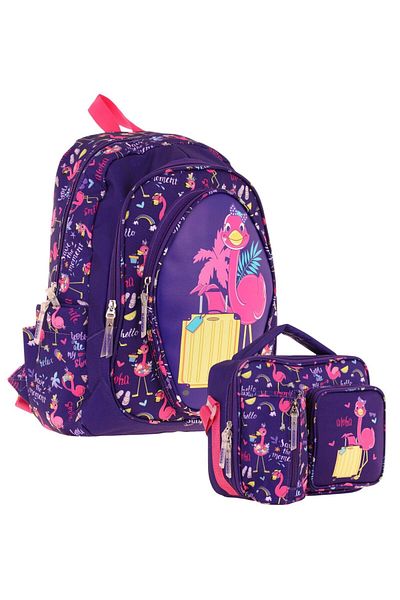 KAUKKO Set ghiozdan cu detaliu Flamingo (L5223) și cutie termică (L7223) - Fată