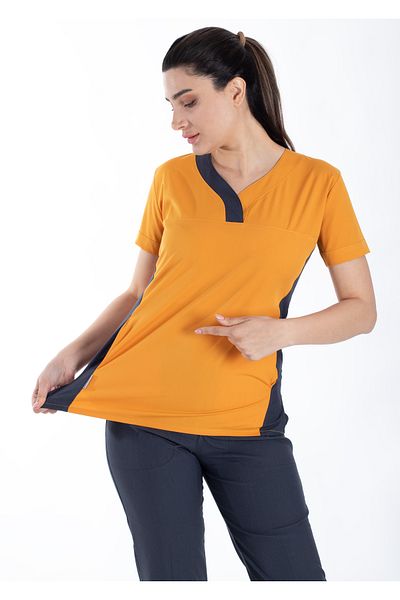 Alsancak Üniforma Petit Flex Mustard Lycra Țesătură subțire și elastică Set de uniforme pentru medic și asistentă