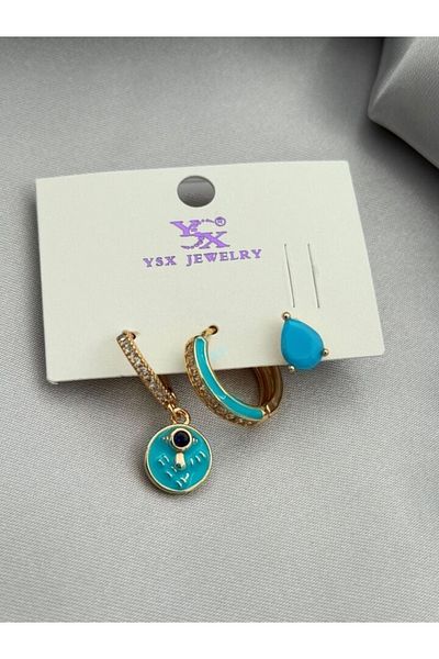Çelik 3-Piece Zircon Stone Steel Earrings