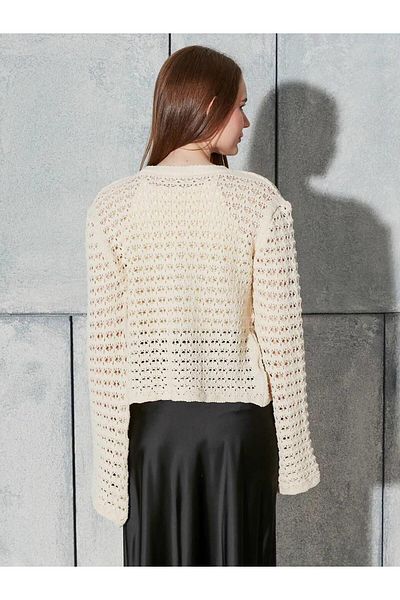 Coral Wide Sleeve Short Cardigan Ecru