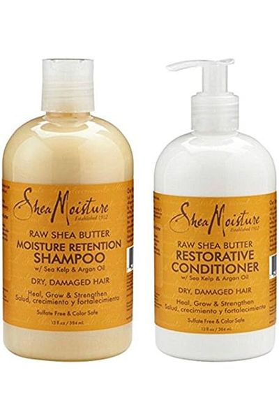 Shea Moisture Raw Shea Butter Moisture Retention Duo Set Shampoo + Restorative Conditioner, 13 oz ea
