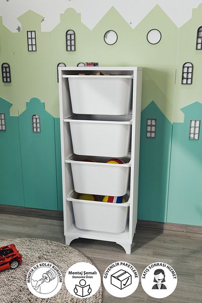 Bofigo Bofigo 4 Basket Cabinet Multipurpose Storage Cabinet Toy Organizer Dora White