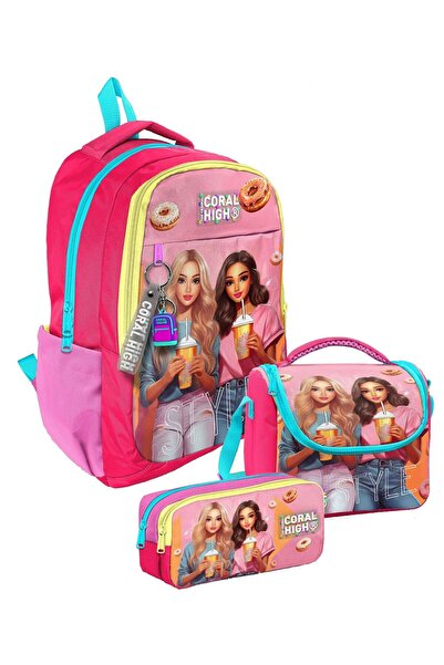 Coral High Шкільний набір із трьох відділень для дівчинки, рожево-червоний, м...