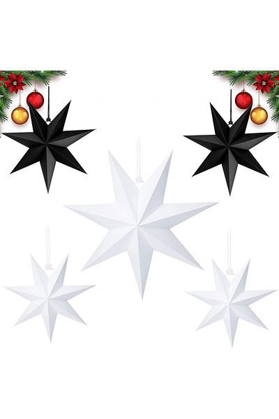 Sunshine smile Set of 5 Sunshine smile hanging stars, black/white, paper, 1 x 60 cm / 4 x 30 cm