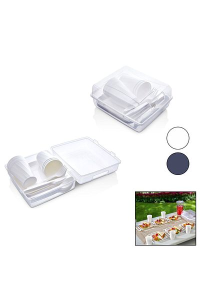 Mena Rise Diyar-Ifırsatshop 32Pcs Picnic Set Anthracite Gray Pls.6-Plate-6-Cup-6-Food6-Spoon-6-Knife