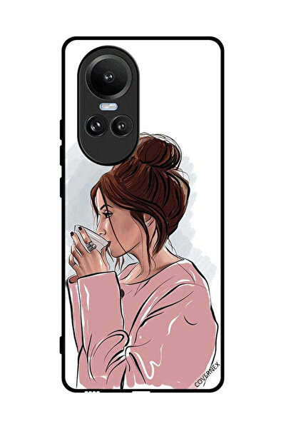 Covernex غطاء حماية لهاتف Oppo Reno10 Pro، رسم فتاة تشرب الشاي