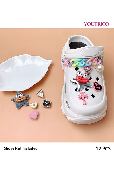 Youtrico 12pcs Cartoon Dopamine Lip and Star Jibbitz Charms for Slipper Ornament