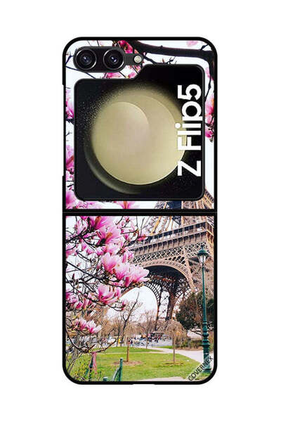 Covernex غطاء حماية لهاتف سامسونج جالاكسي زد فليب 5 - زهور وبرج إيفل