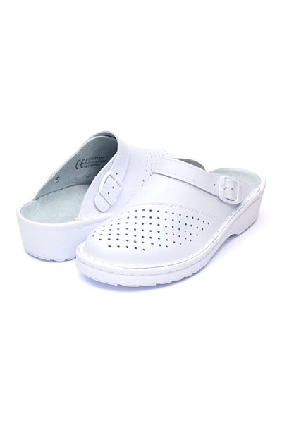 Tellus Women's leather medical clogs 09L, White - 36