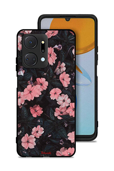 Tolwak غطاء حماية لهاتف Honor X7a - لون الخوخ والورود الصغيرة
