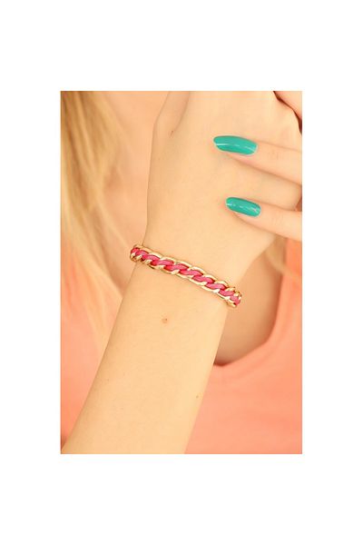 Skygo Pink String Bracelet with Gold Chain - Tj-Bb2561-Ks